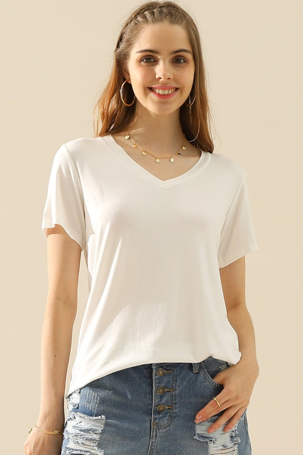 Ninexis Full Size V-Neck Short Sleeve T-Shirt