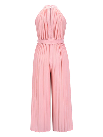 Cutout Tied Pleated Sleeveless Jumpsuit