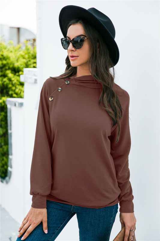 Decorative Button Long Sleeve Sweatshirt