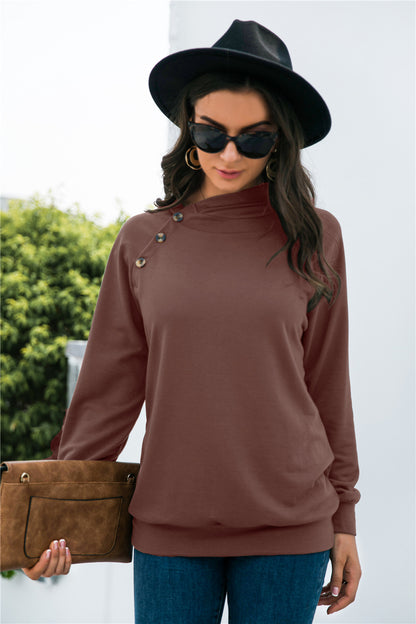 Decorative Button Long Sleeve Sweatshirt