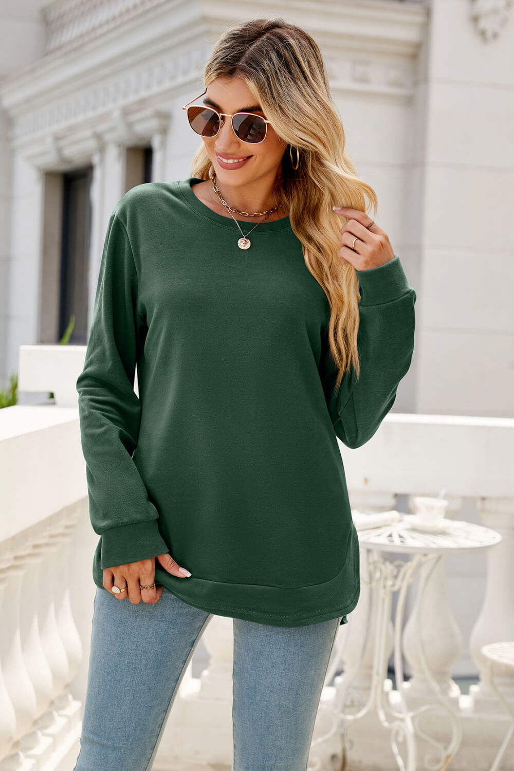 Round Neck Slit Tunic Top