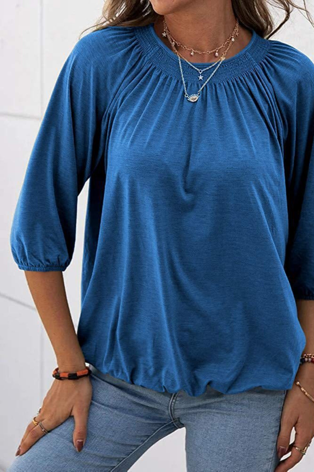 Gathered Detail Round Neck T-Shirt