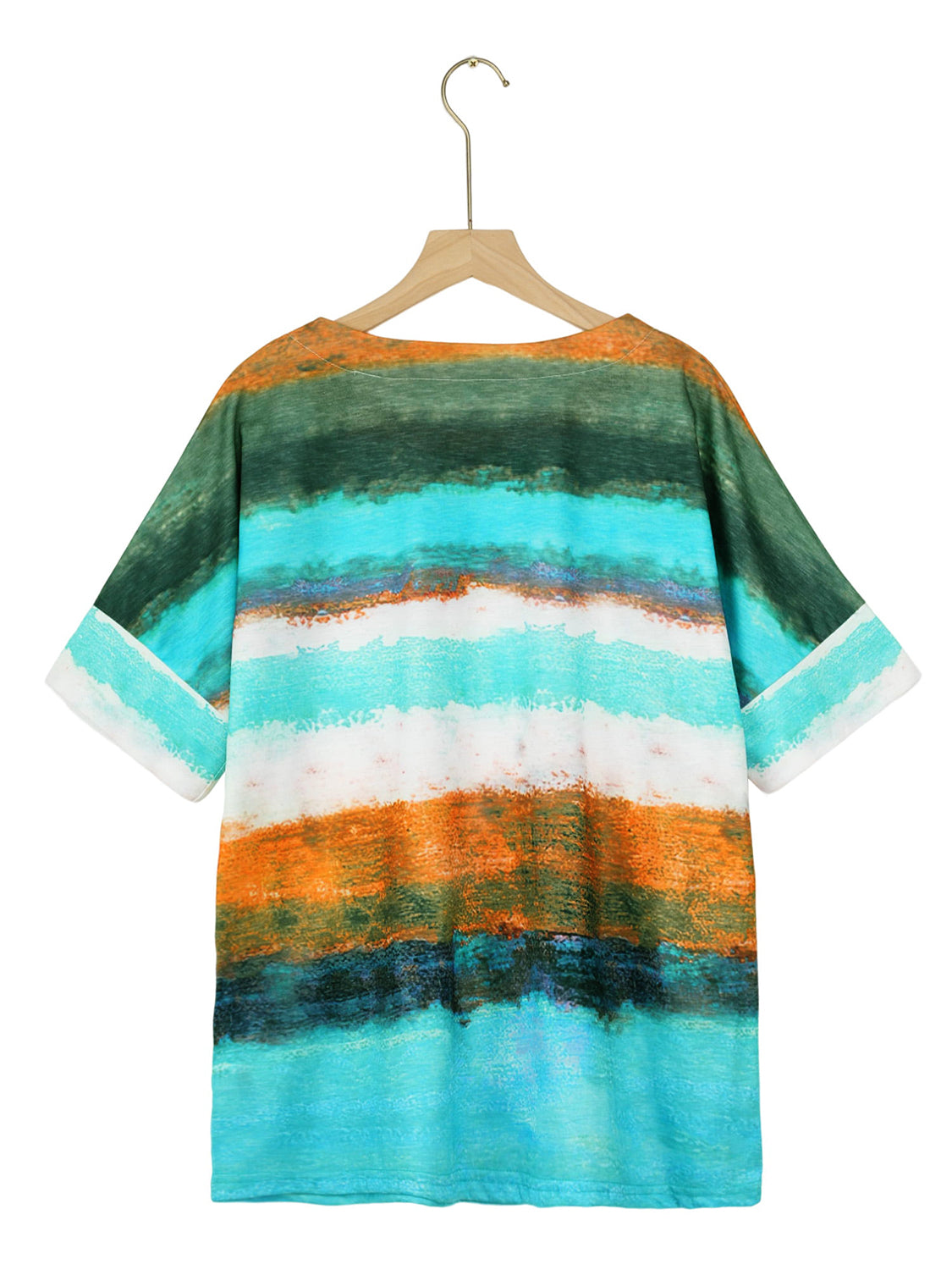 Full Size Color Block Round Neck Half Sleeve T-Shirt