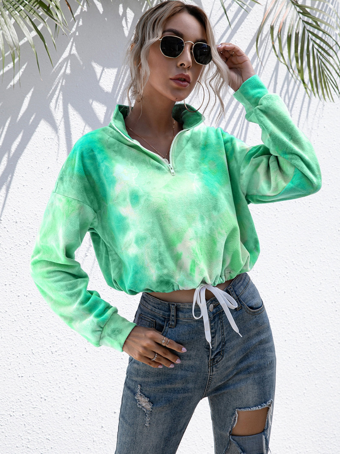 Ivy Lane Tie-Dye Quarter Zip Dropped Shoulder Sweatshirt