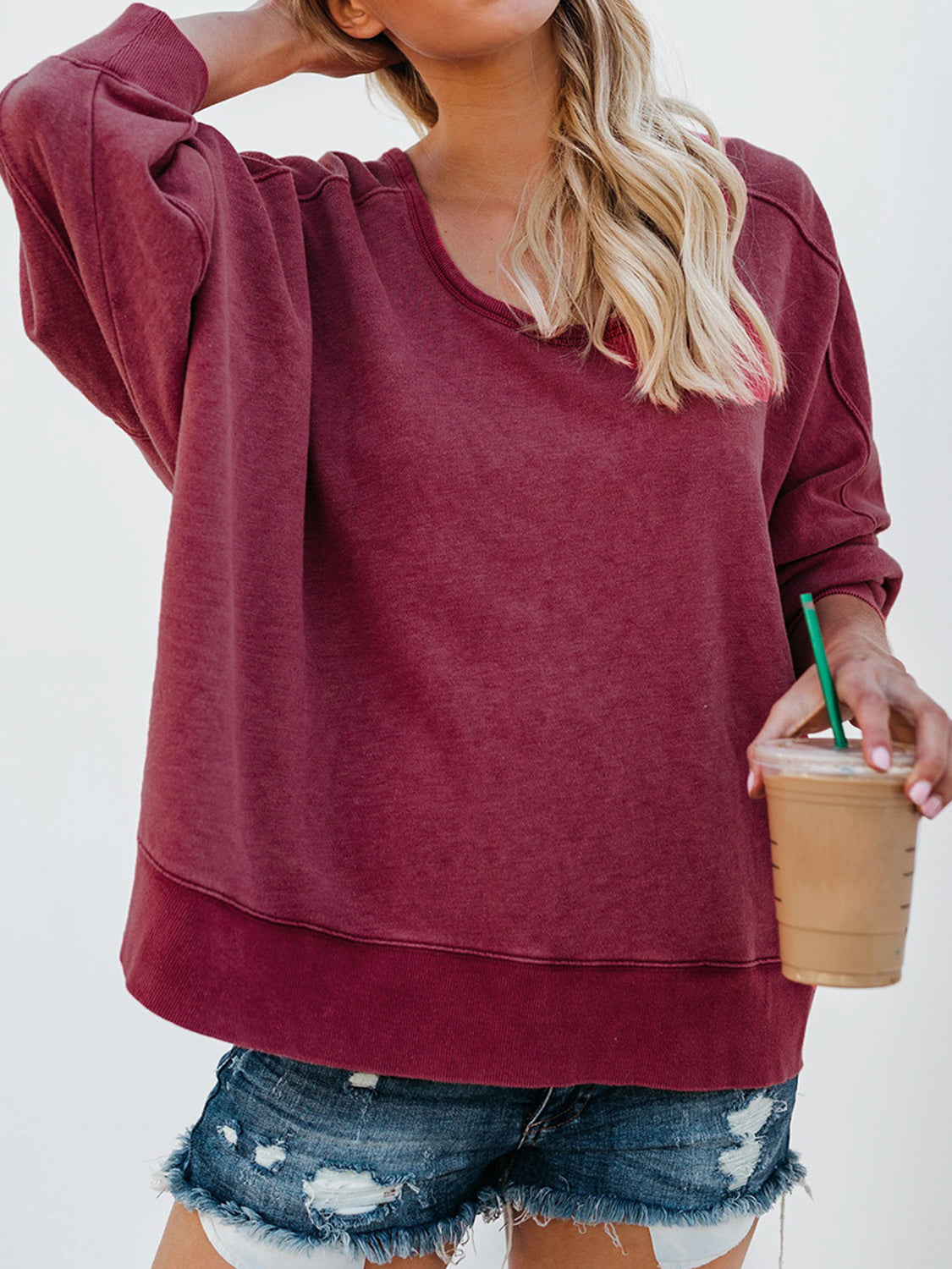 Backless Round Neck Long Sleeve Sweatshirt