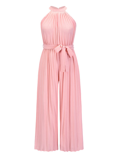 Cutout Tied Pleated Sleeveless Jumpsuit