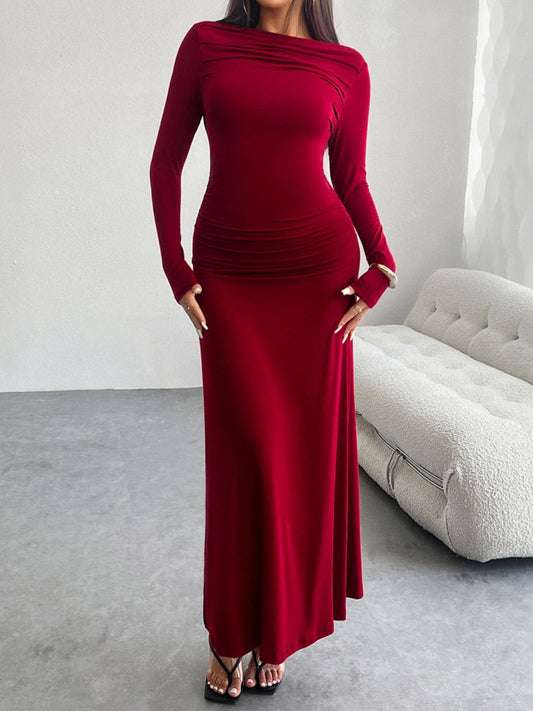 Devine Ruched Long Sleeve Maxi Dress