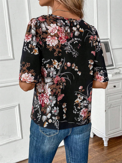 Floral Round Neck Half Sleeve Blouse