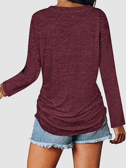 Ruched V-Neck Long Sleeve T-Shirt