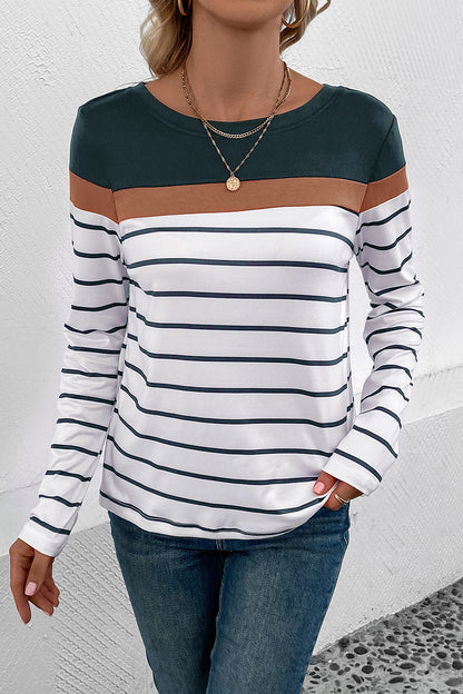 Perfee Striped Round Neck Long Sleeve T-Shirt