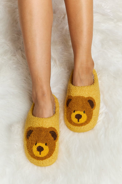 Melody Teddy Bear Print Plush Slide Slippers