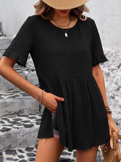 Round Neck Short Sleeve Blouse