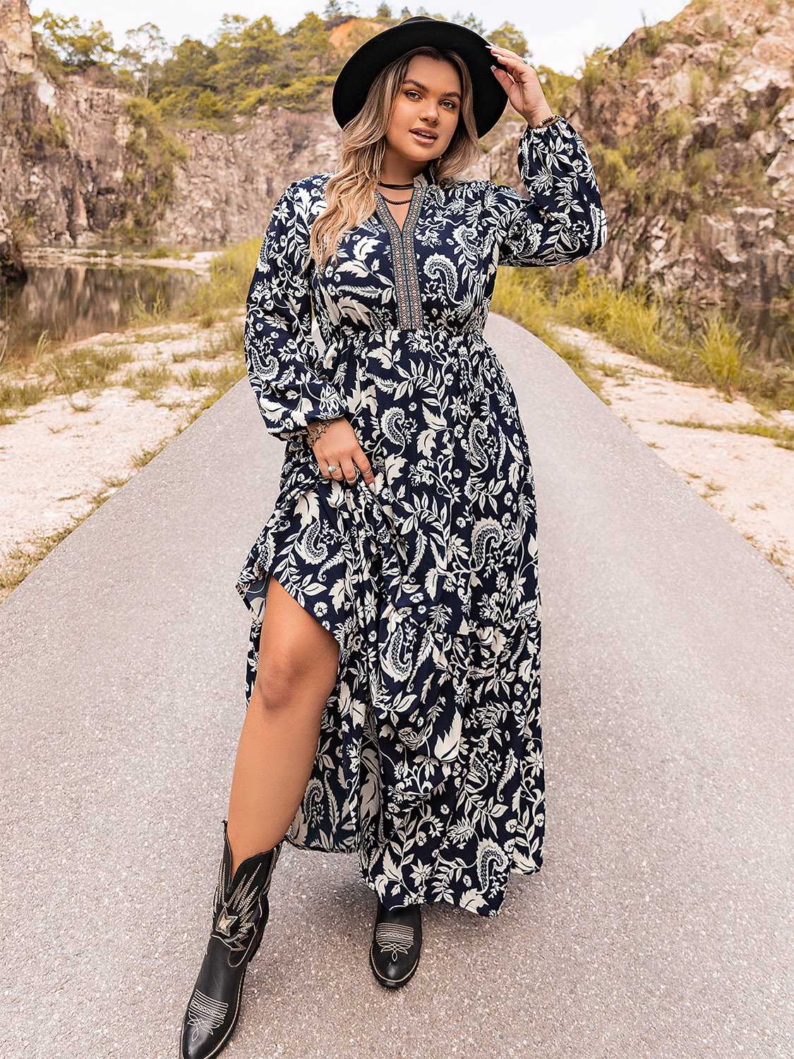 Plus Size Long Sleeve Maxi Dress