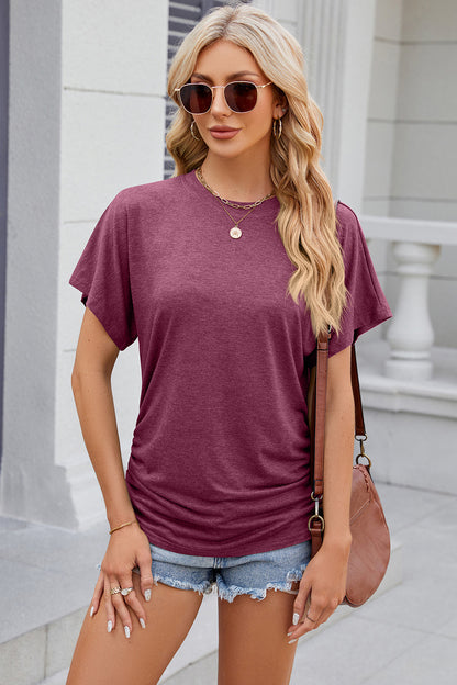 Round Neck Flutter Sleeve T-Shirt