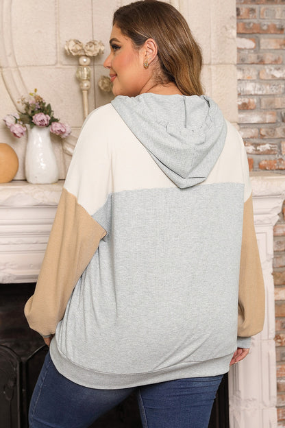 Plus Size Color Block Drawstring Long Sleeve Hoodie