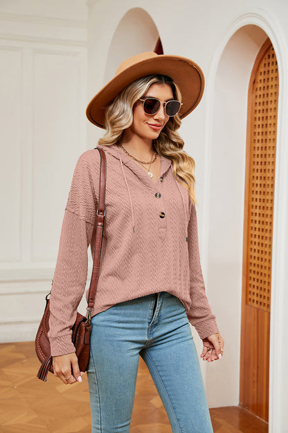 Half-Button Dropped Shoulder Hoodie