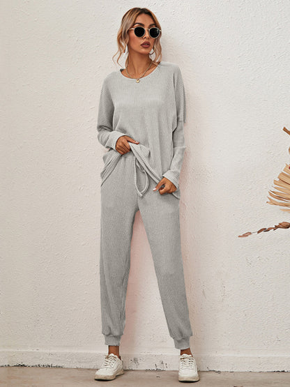 Full Size Round Neck Dropped Shoulder Top and Joggers Lounge Set