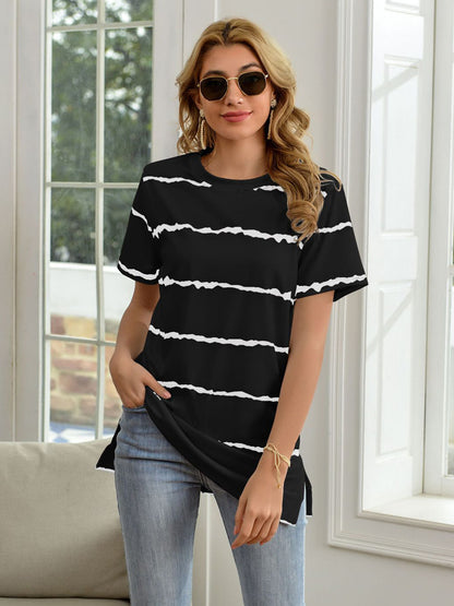 Striped Round Neck Short Sleeve T-Shirt