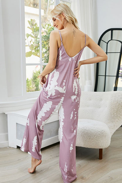 Shiny Tie-Dye Spaghetti Strap Jumpsuit with Pockets