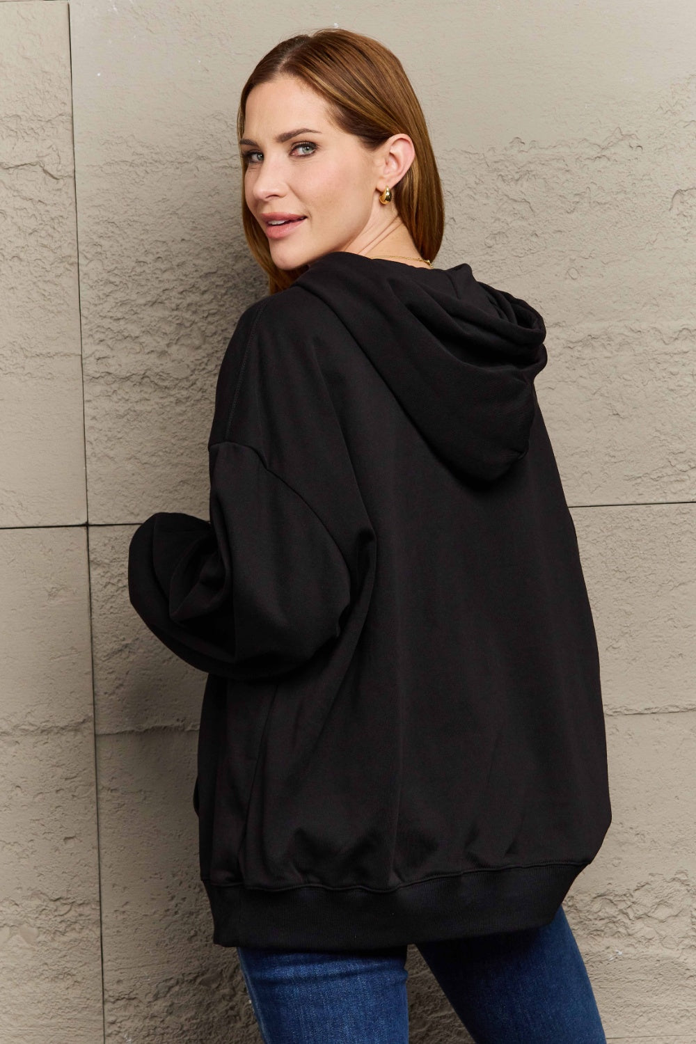 Full Size Long Sleeve Dropped Shoulder Hoodie