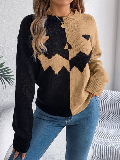 Contrast Round Neck Long Sleeve Sweater