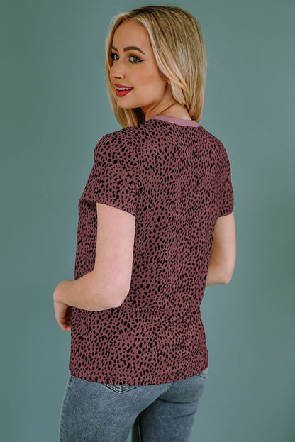 Animal Print Round Neck Short Sleeve T-Shirt